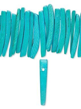 Philippines Coconut Palm Wood Aqua Blue 25x4mm Dagger Stick Beads 20 pcs